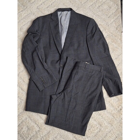 Brooks Brothers Explorer Fitzgerald Suit 42L 40x31 Gray Wool Windowpane 2 Button